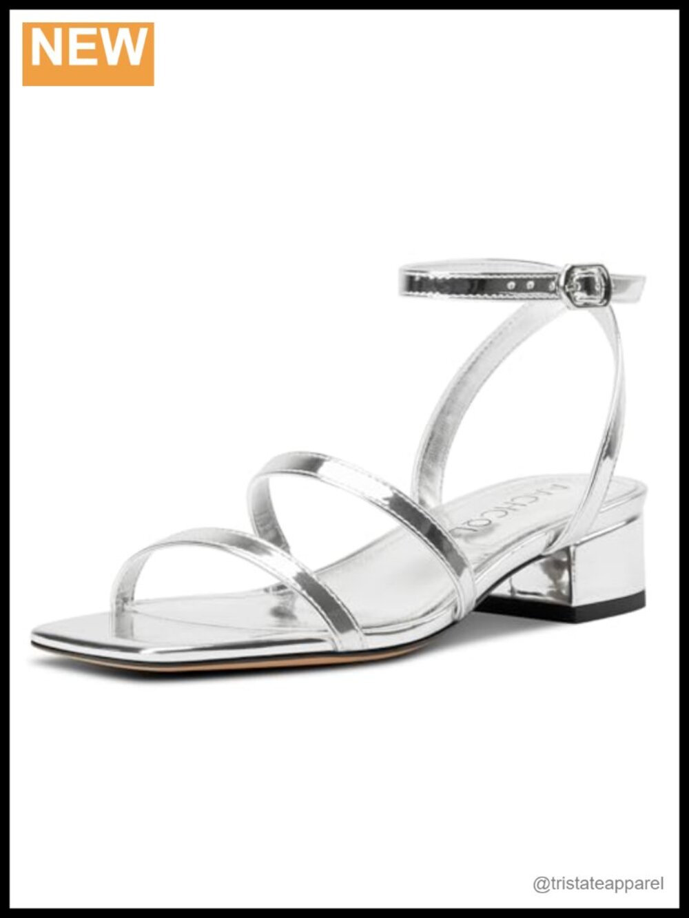 Women's Strappy Low Heel Block Sandals Square Toe Patent Leather Ankle Strap